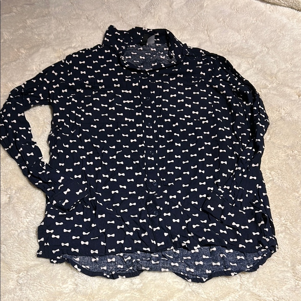 H&M Dark Blue Top with White Bow Design